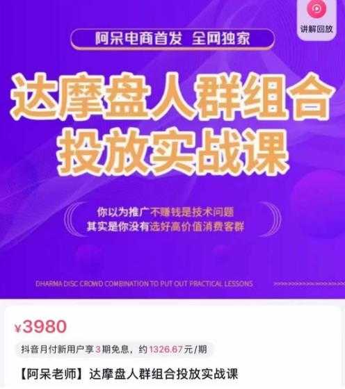 图片[1]-阿呆电商·达摩盘人群组合投放实战课，你以为推广不赚钱是技术问题，其实是你没有选好高价值消费客群-好资源库