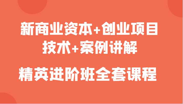 新商业资本+创业项目，技术+案例讲解，精英进阶班全套课程-好资源库