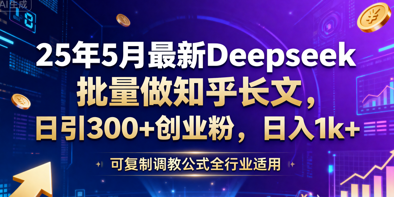 25年5月最新Deepseek批量做知乎长文，日引300+创业粉，日入1k+，可复制调教公式全行业适用-好资源库